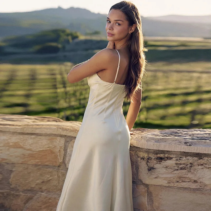 Women's Sleeveless V Neck Midi Dress A Line