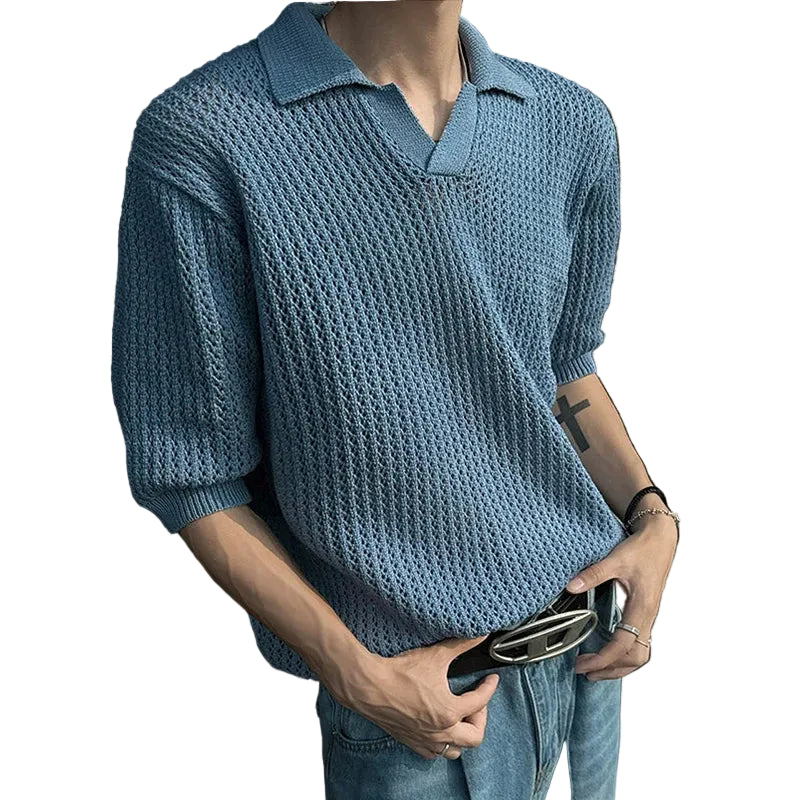 Men's Textured Open Collar Polo