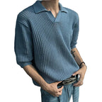 Men's Textured Open Collar Polo