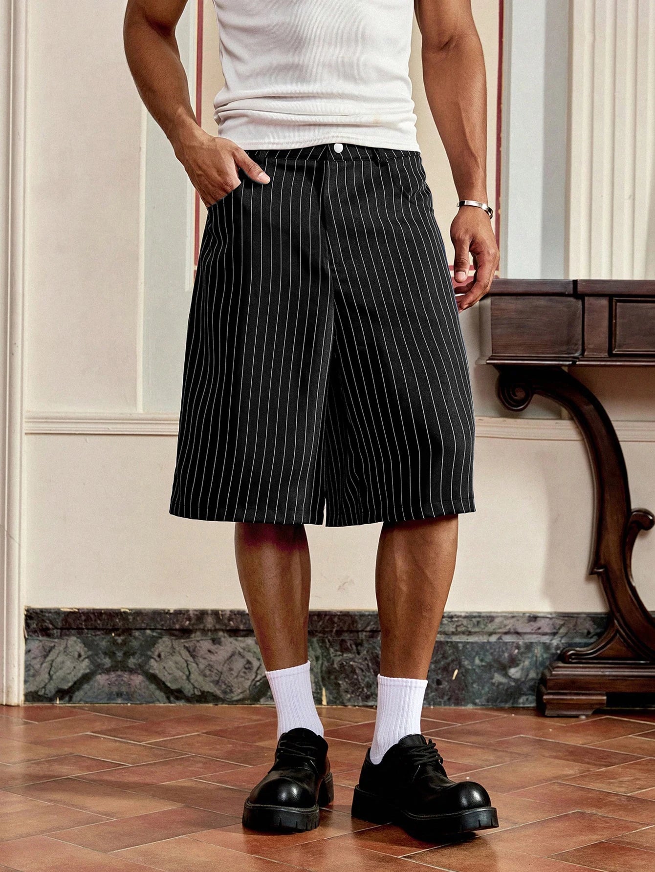 Men's Pinstripe Wide Leg Bermuda Shorts
