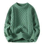 Men's Cable Knit Jumper with Crew Neck and Ribbed Trims