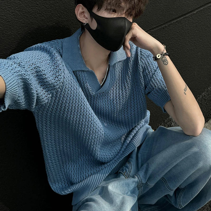 Men's Textured Open Collar Polo