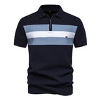 Men's Chest Stripe Polo Shirt with Short Sleeves and Zip Neck