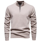 Men's Quarter Zip Knitted Jumper with Stand Collar Ribbed Cuffs