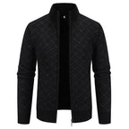Men's Knitted Zip Cardigan – Long Sleeve Stand Collar Sweater with Geometric Pattern