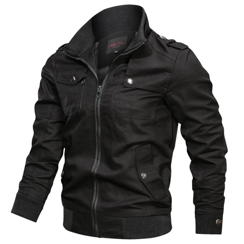 Men's Zip Up Jacket with Stand Collar and Long Sleeves – Multiple Pockets
