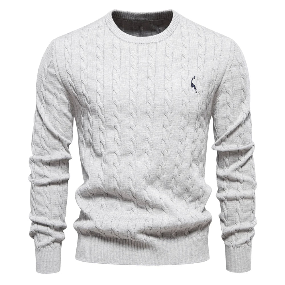Men's Cable Pattern Sweater Ribbed Hem Crewneck Pullover
