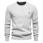 Men's Cable Pattern Sweater Ribbed Hem Crewneck Pullover
