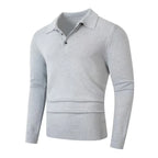 Men's Knitted Polo Jumper with Long Sleeves Ribbed Hem