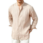 Men's Linen Button Front Mandarin Collar Shirt