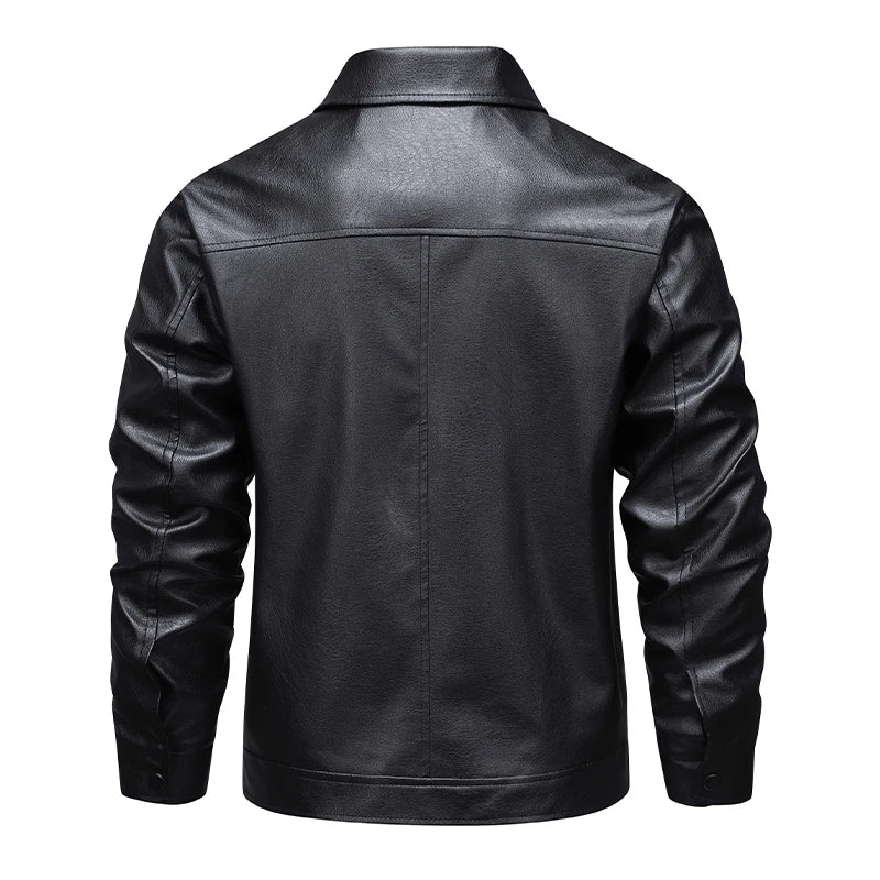 Men's Leather Look Jacket – Full Zip Front, Long Sleeves and Pointed Collar