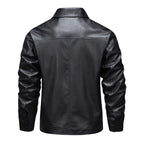 Men's Leather Look Jacket – Full Zip Front, Long Sleeves and Pointed Collar