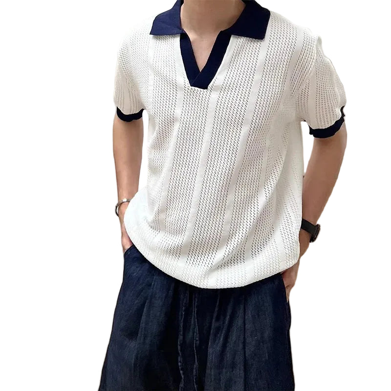 Men's Contrast V Neck Polo Shirt