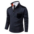 Men's Long Sleeve Pullover Sweater Quarter Zip Chest Pocket