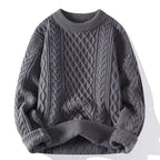 Men's Cable Knit Jumper with Textured Pattern and Ribbed Trims