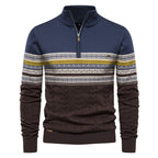 Men's Knitted Quarter Zip Jumper – Patterned Long Sleeve Sweater with Stand Collar