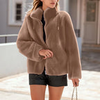 Women's Fleece Teddy Jacket – Hooded Full Zip Winter Coat with Front Pockets