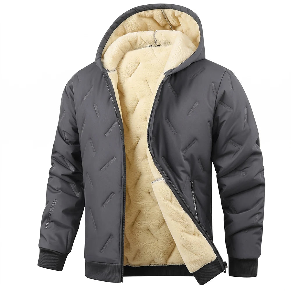 Men's Hooded Jacket with Sherpa Lining, Full Zip and Long Sleeves