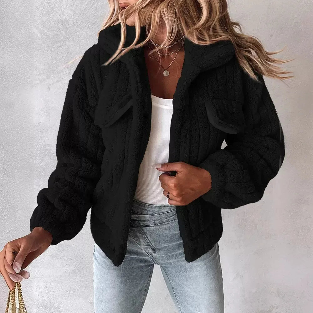 Women's Chunky Knit Jacket – Hooded Zip Up Cardigan with Front Pockets