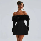 Long Sleeve Off Shoulder Mini Dress With Cuffs