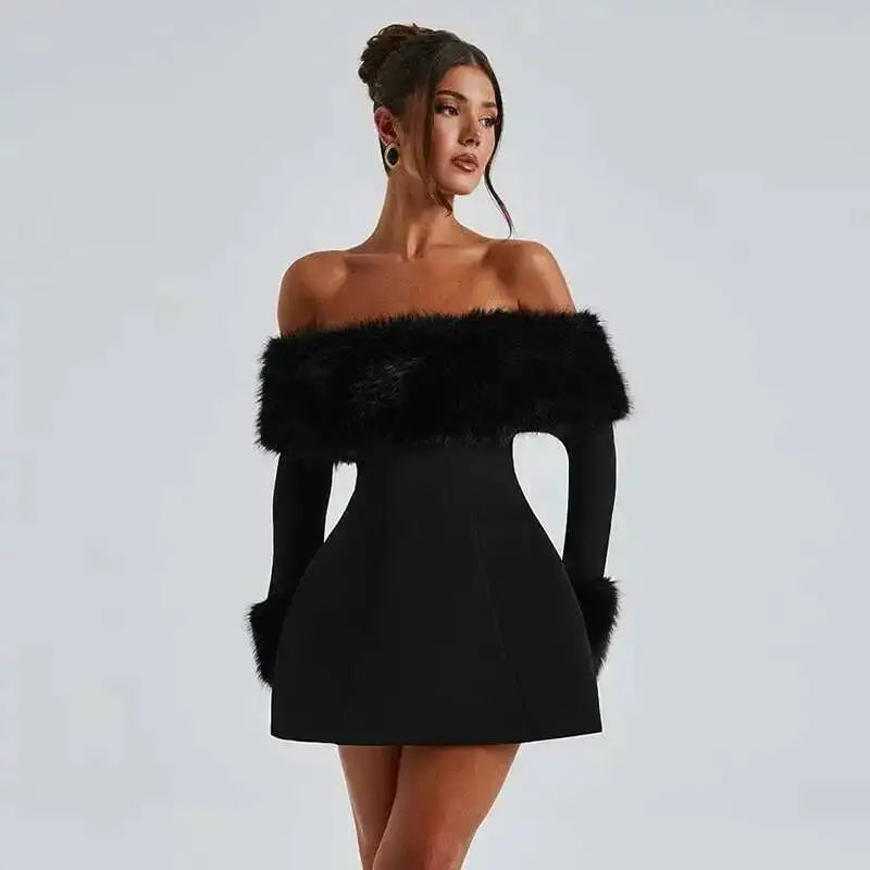 Long Sleeve Off Shoulder Mini Dress With Cuffs