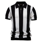Men's Short Sleeve Striped Polo Shirt with Quarter Zip Collar