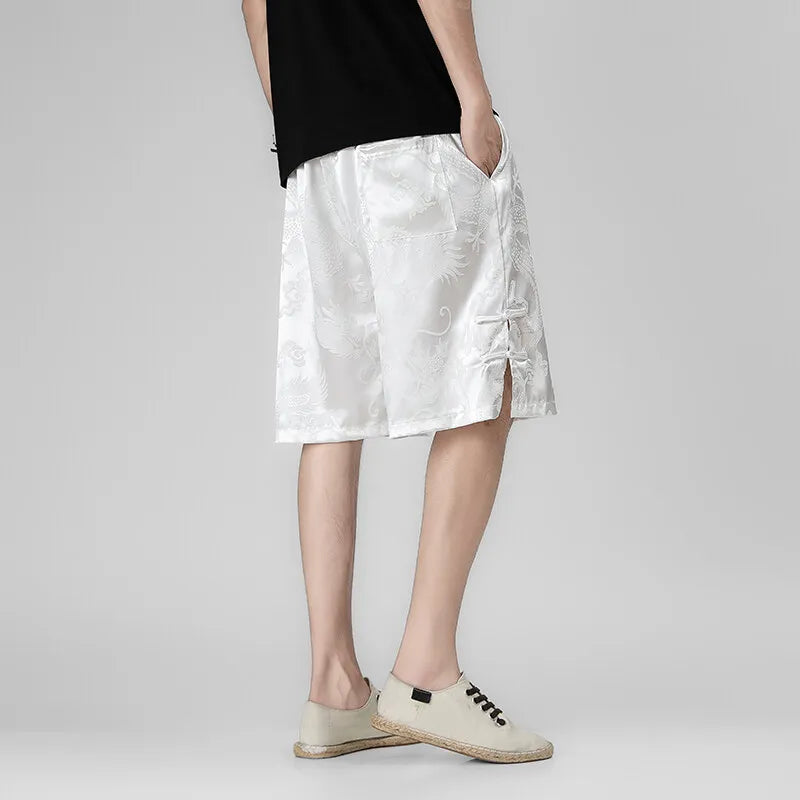 Men's Drawstring Dragon Print Bermuda Shorts