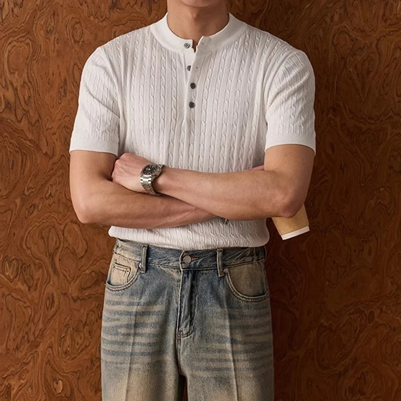 Men’s Textured Short Sleeve Henley Top