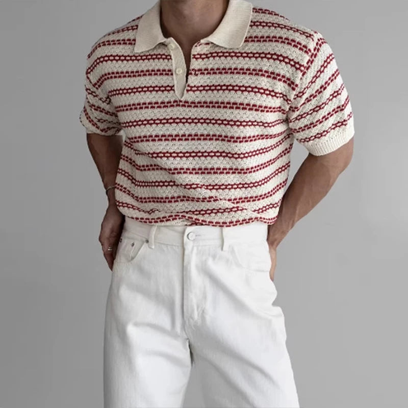 Horizontal Stripe Knit Polo For Men