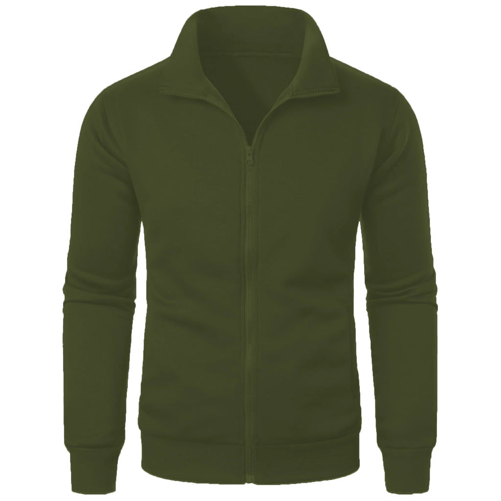 Men's Full Zip Jumper – Long Sleeve Stand Collar Sweater with Ribbed Cuffs
