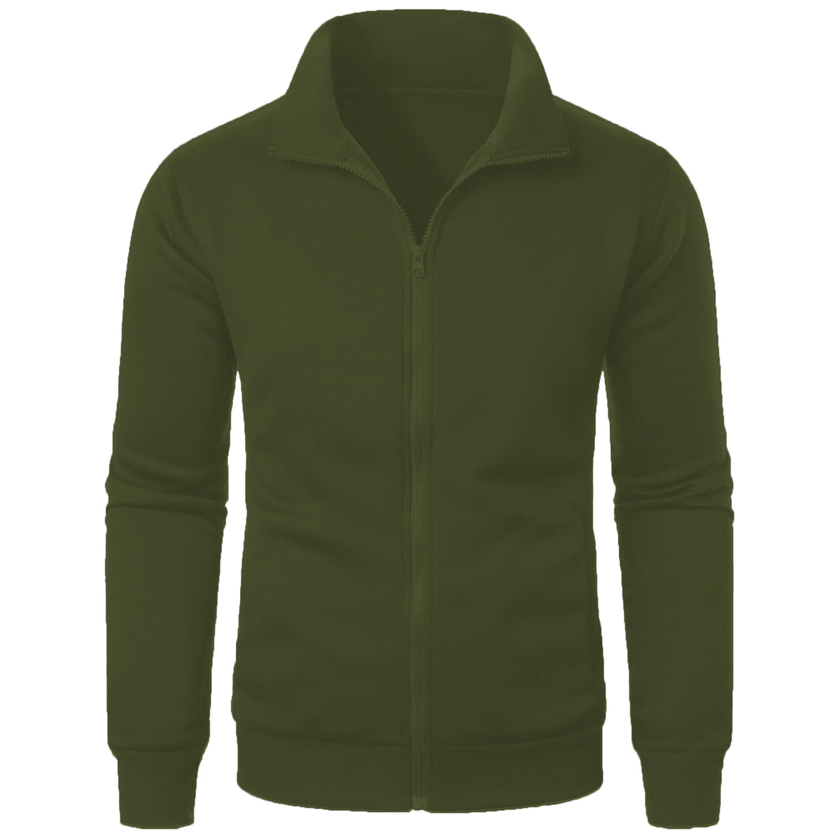 Men's Full Zip Jumper – Long Sleeve Stand Collar Sweater with Ribbed Cuffs