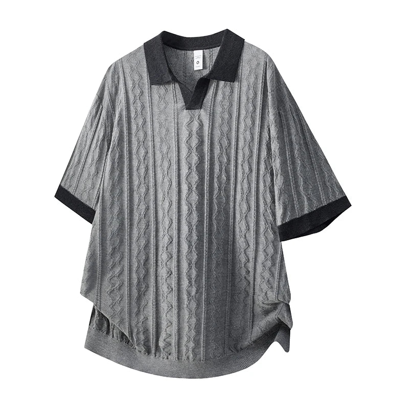 Cable Pattern Short Sleeve Polo Top