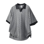 Cable Pattern Short Sleeve Polo Top