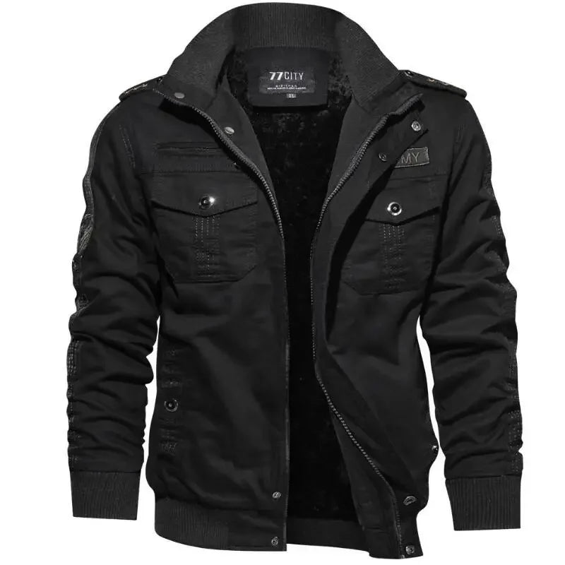 Men's Utility Field Jacket – Long Sleeve Coat with High Collar and Multiple Pockets