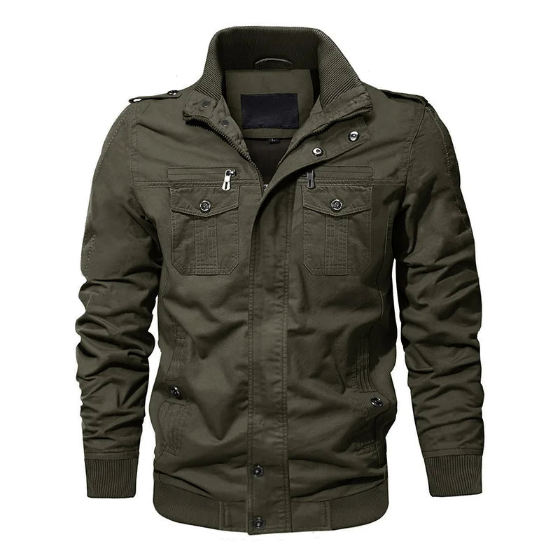 Men's Military Style Field Jacket – Long Sleeve Utility Coat with Multiple Pockets