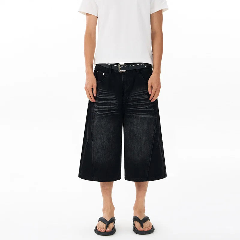 Men's Wide Leg Denim Bermuda Shorts With Classic Pockets