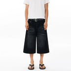 Men's Wide Leg Denim Bermuda Shorts With Classic Pockets
