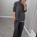 Women's Two Piece Suit Set with Blazer and Wide Leg Trousers – Long Sleeve