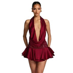 Halter Deep V Flare Dress Women