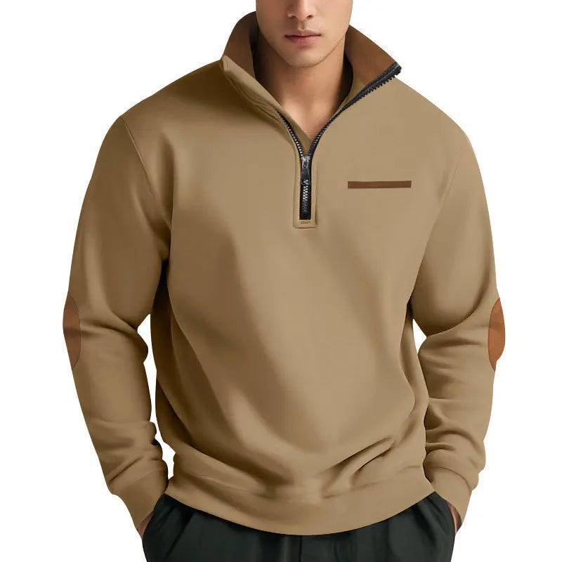 Men's Quarter Zip Sweatshirt – Long Sleeve Jumper with High Neck and Contrast Elbow Patches