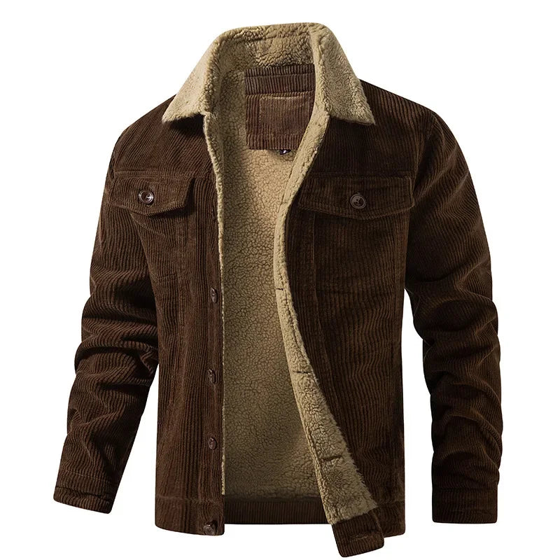 Men's Corduroy Jacket with Sherpa Lining – Long Sleeve Button Front Coat