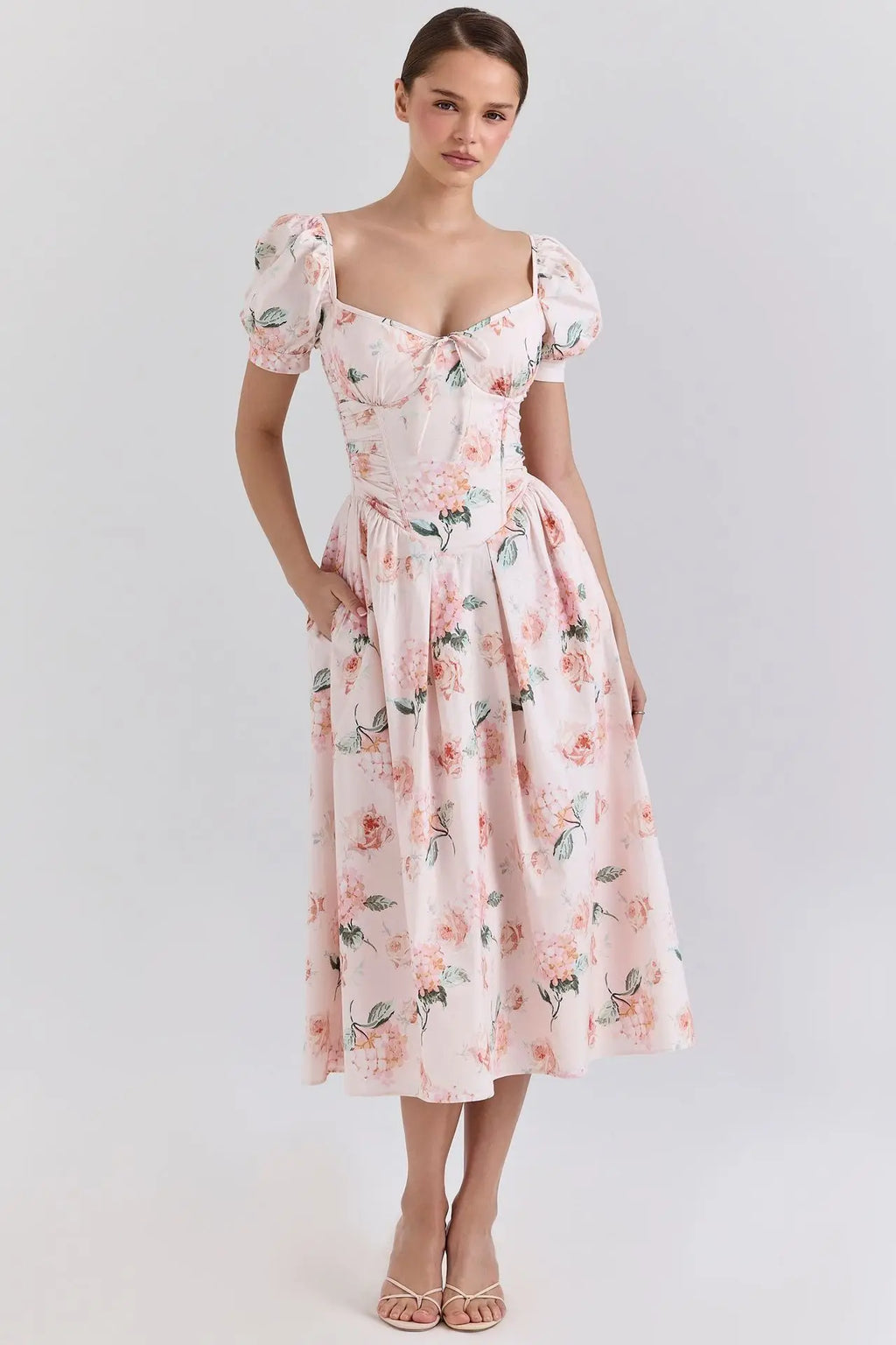 Puff Sleeve Floral Print Dress Women