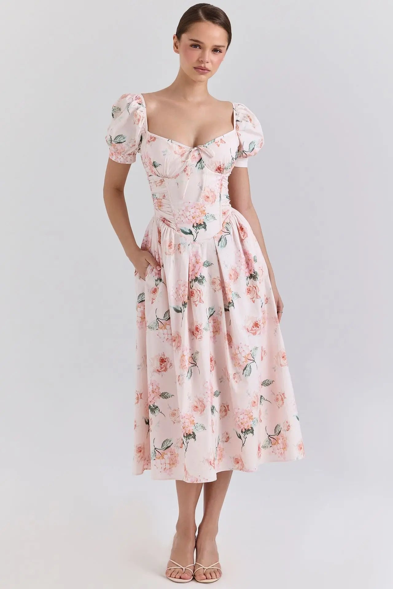 Puff Sleeve Floral Print Dress Women