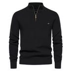Men's Mock Neck Zip Sweater with Long Sleeve Design