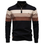 Men's Striped Quarter Zip Pullover Sweater with Ribbed Trim