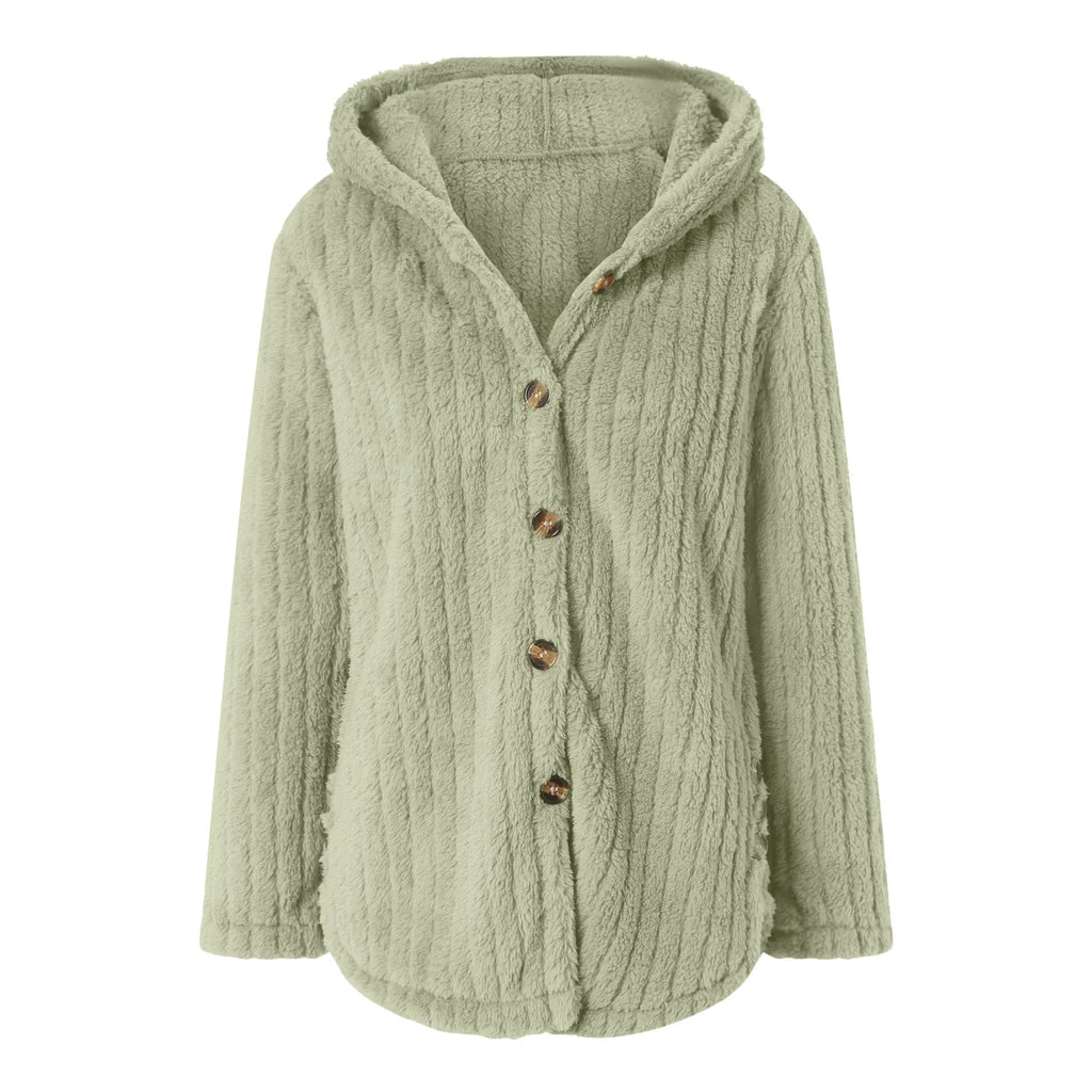 Women's Knitted Hooded Cardigan – Long Sleeve Button Front Jumper with Pockets