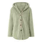 Women's Knitted Hooded Cardigan – Long Sleeve Button Front Jumper with Pockets
