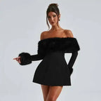 Long Sleeve Off Shoulder Mini Dress With Cuffs
