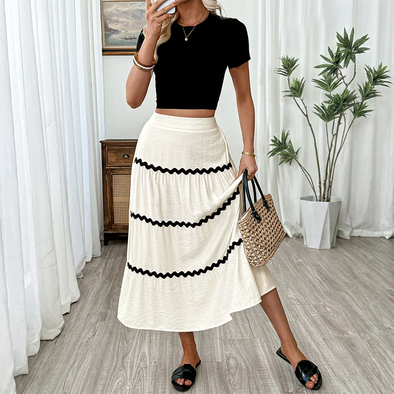 Women's Ruffle Hem Long Skirt Outfit