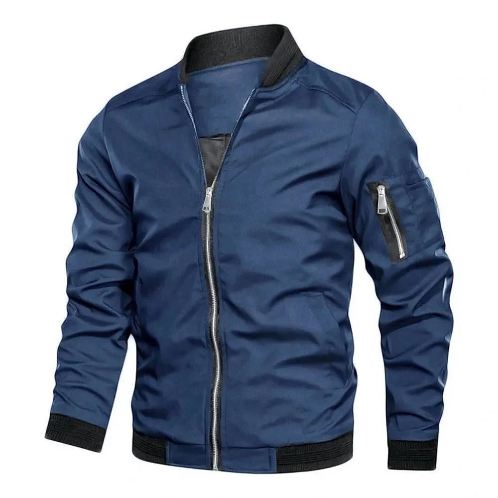 Men's Bomber Jacket with Stand Collar and Full Zip – Long Sleeve Utility Jacket